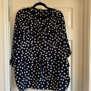 Roz & Ali Dark Blue Blouse with White Dots